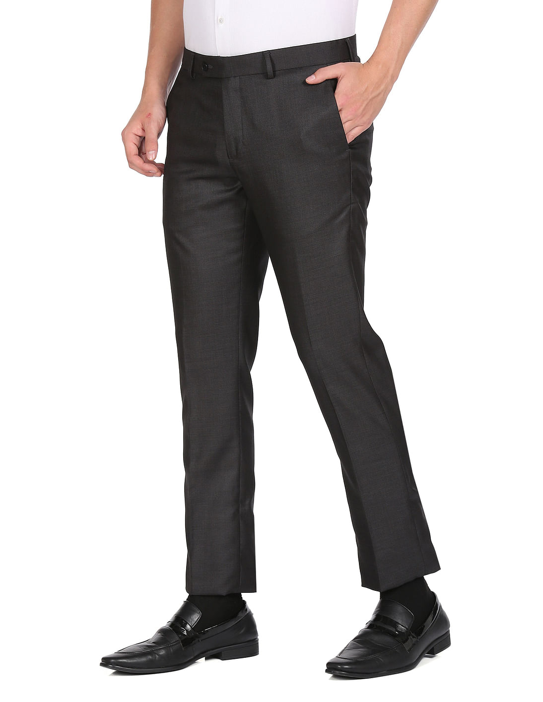 Buy Arrow Hudson Tailored Fit Solid Trousers - NNNOW.com