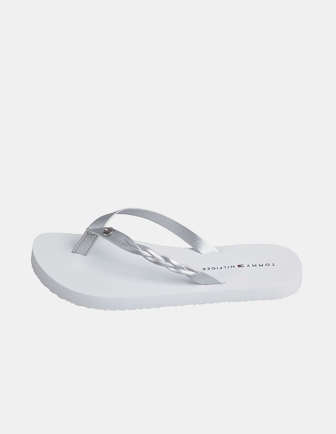 Buy Tommy Hilfiger Women White Metallic Braided V-Strap Beach Flip Flops - NNNOW.com