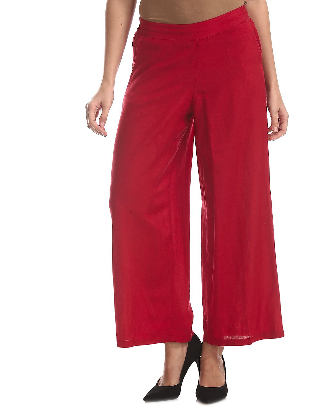 Buy Bronz Red Solid Woven Palazzos - NNNOW.com