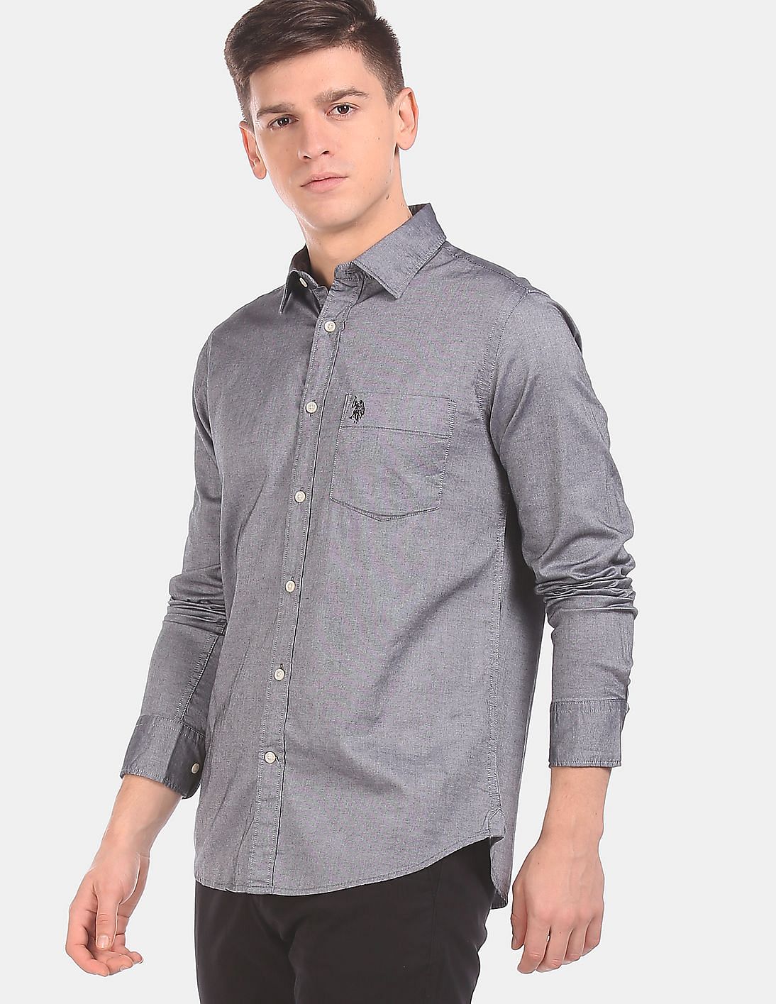 Buy U.S. Polo Assn. Men Grey Spread Collar Solid Casual Shirt - NNNOW.com