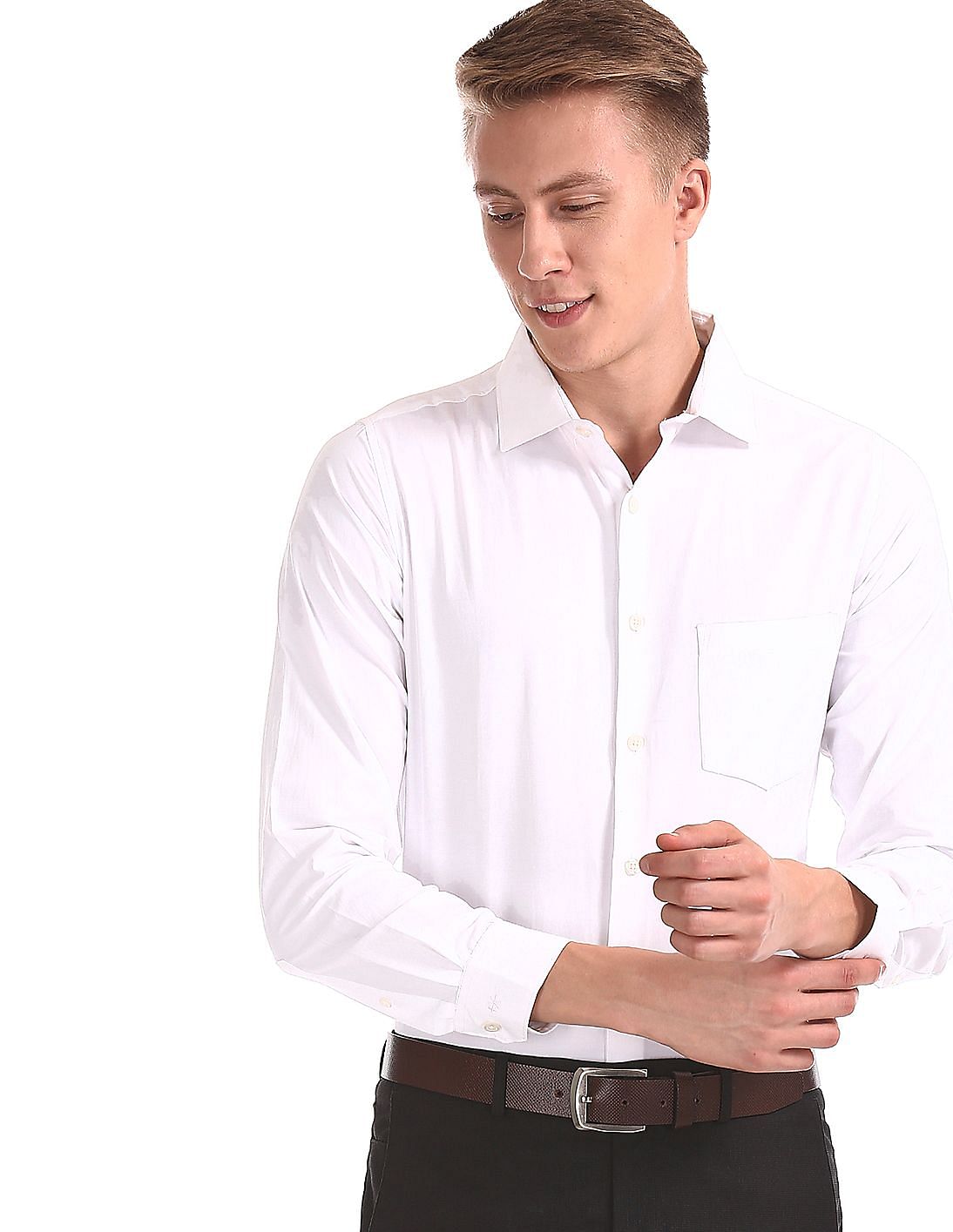 Buy Excalibur White Mitered Cuff French Placket Shirt - NNNOW.com