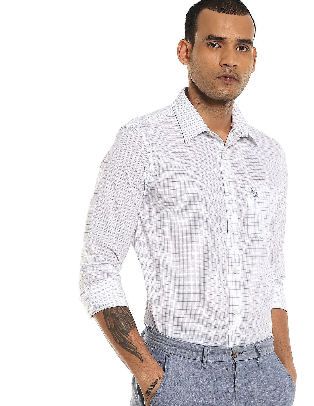 Buy U.S. Polo Assn. Spread Collar Check Smart Casual Shirt - NNNOW.com