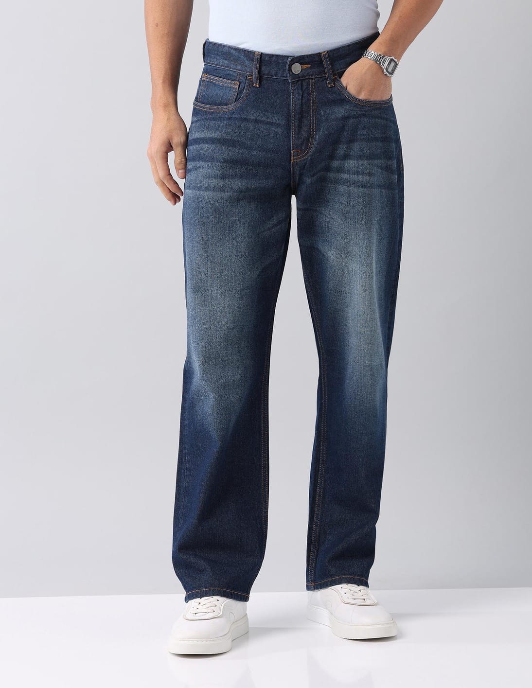 Buy AD by Arvind Baggy Fit Mid Rise Jeans - NNNOW.com Buy AD by Arvind Baggy Fit Mid Rise Jeans - NNNOW.com