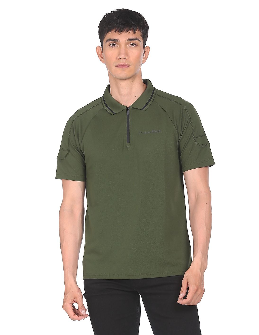 Buy Calvin Klein Men Rifle Green Half Zip Placket Solid Polo Shirt