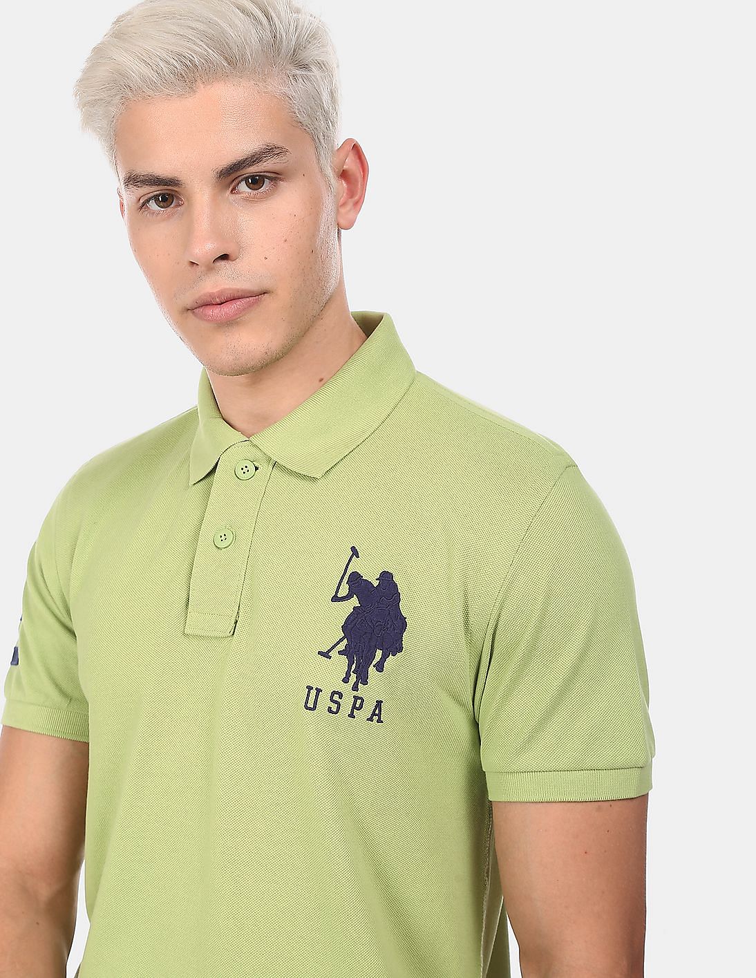 Buy U.S. Polo Assn. Men Light Green Cotton Numeric Appliqued Polo Shirt ...