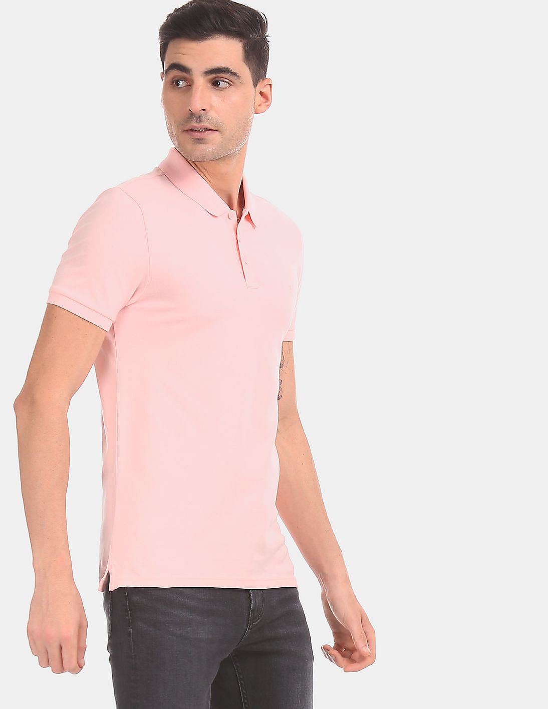 Buy Calvin Klein Men Pink Short Sleeve Solid Cotton Stretch Polo Shirt ...