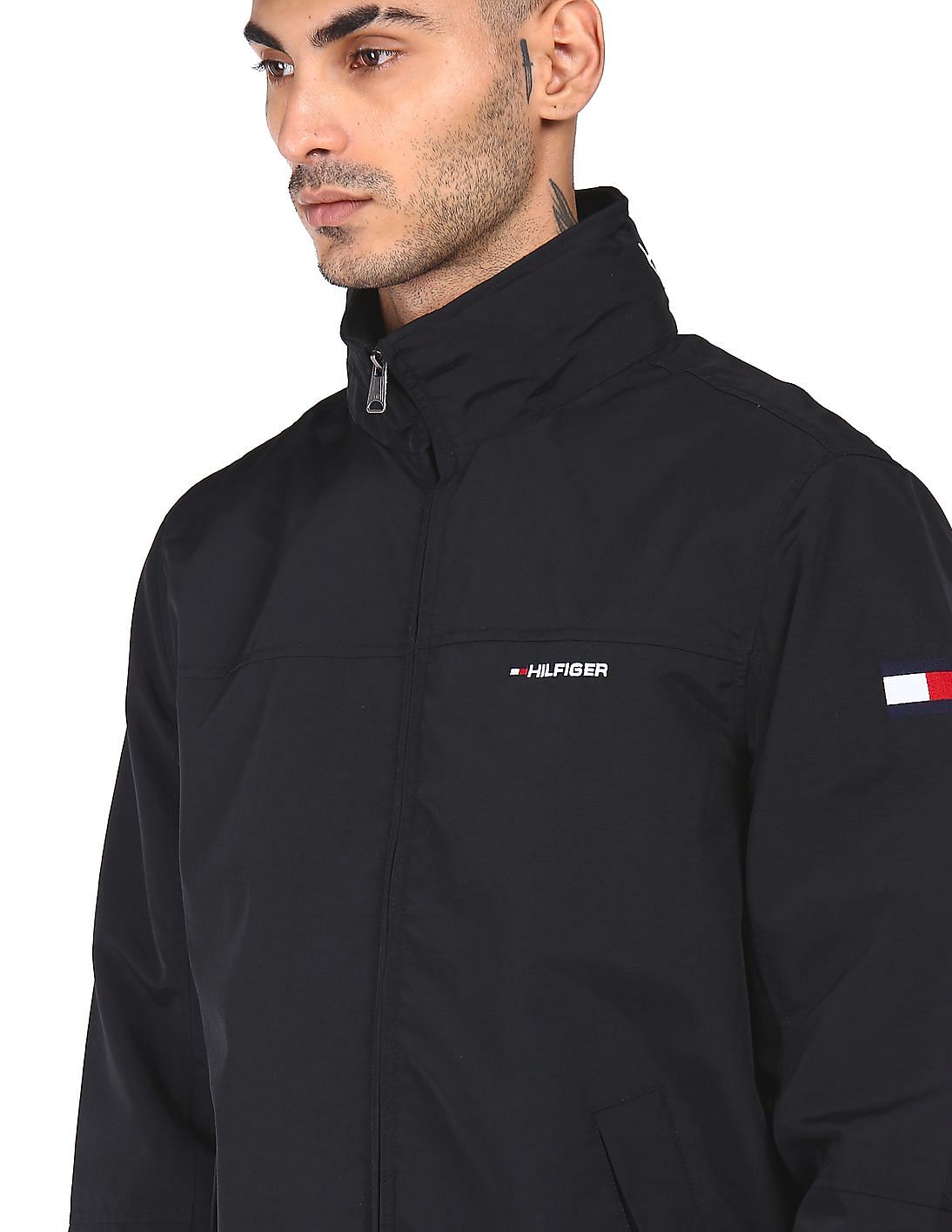 bosom Seaside team Buy Tommy Hilfiger Men Black Stand Collar Woven Solid Bomber Jacket -  NNNOW.com