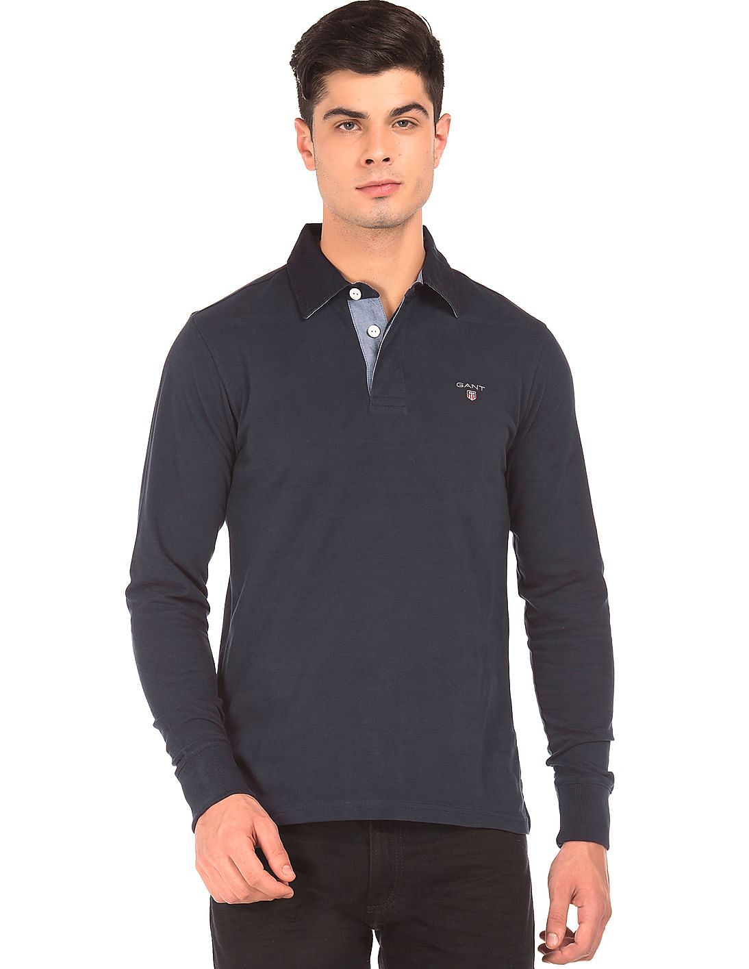 Buy Gant Men Contrast Collar Long Sleeve Polo Shirt - NNNOW.com