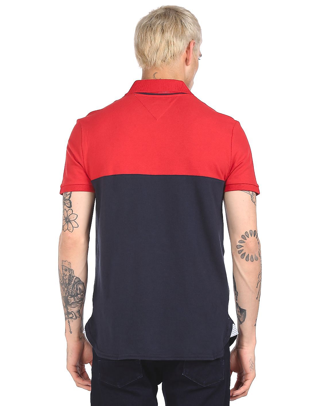 Buy Tommy Hilfiger Men Navy And Red Colour Block Polo Shirt - NNNOW.com