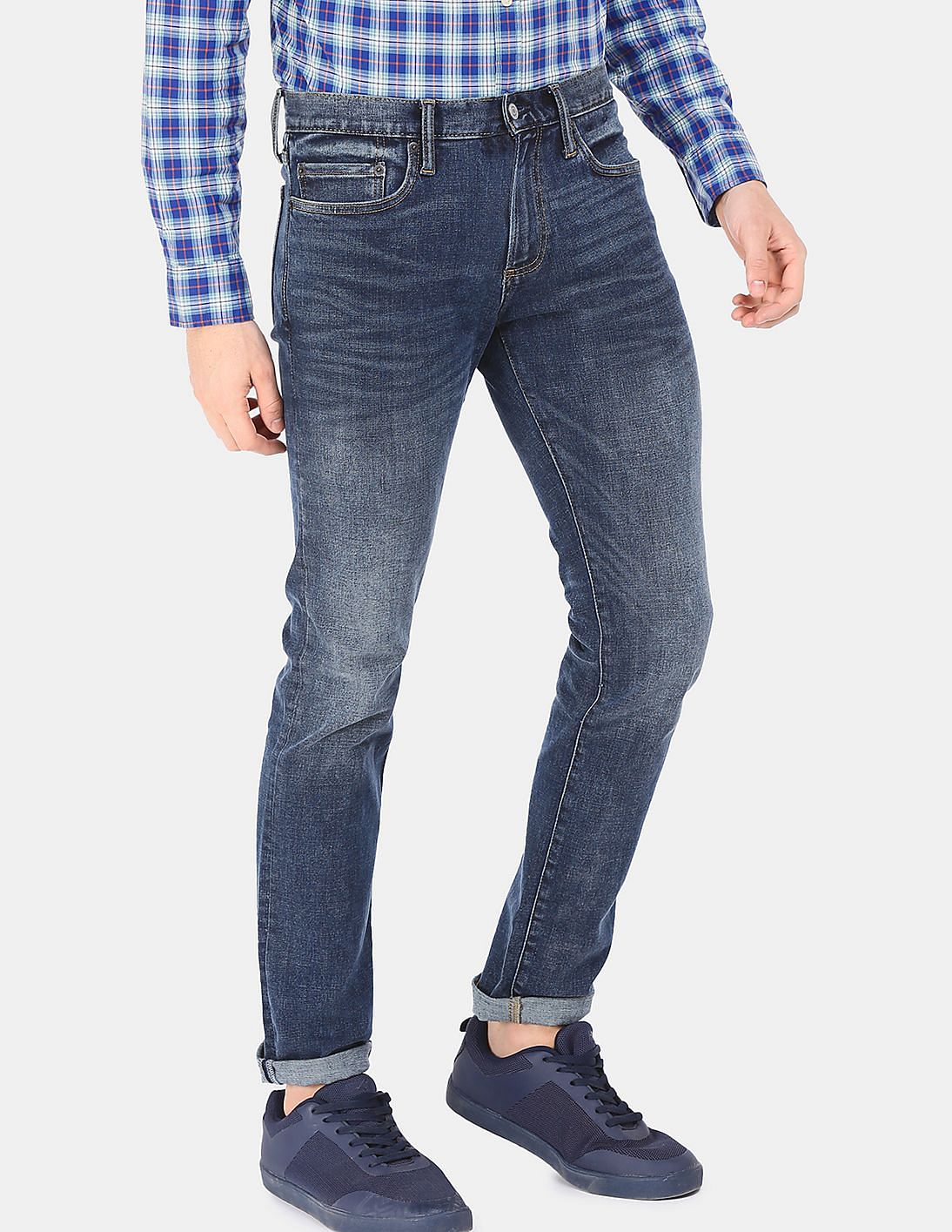 Buy GAP Men Blue Washwell Jeans In Skinny Fit With GapFlex 