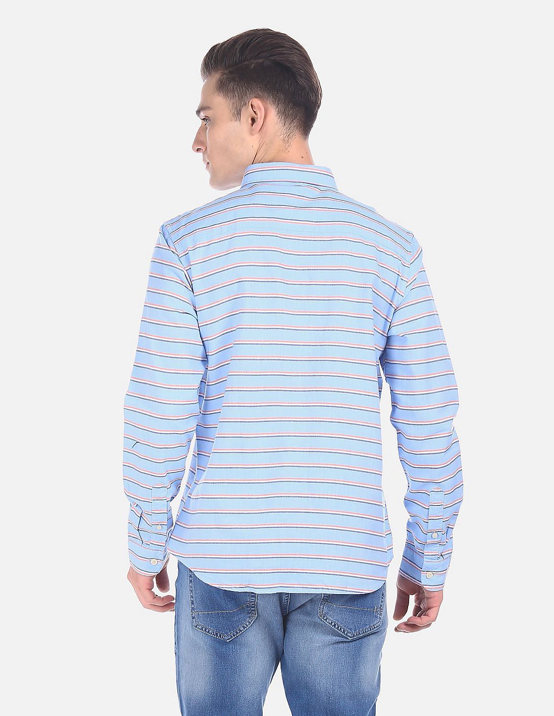 Buy Aeropostale Men Light Blue Button Down Horizontal Stripe