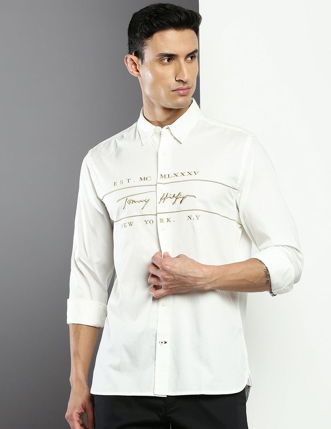 Buy Tommy Hilfiger Embroidered Flex Organic Cotton Casual Shirt