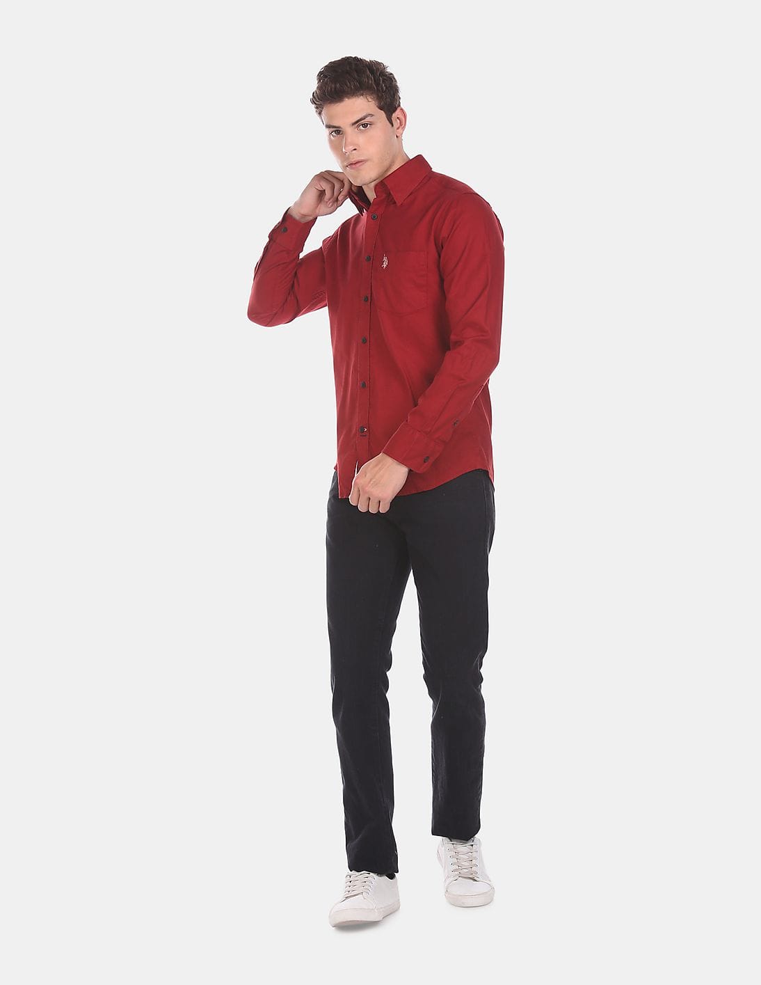 Red Tailored Regular Fit Solid Shirt 