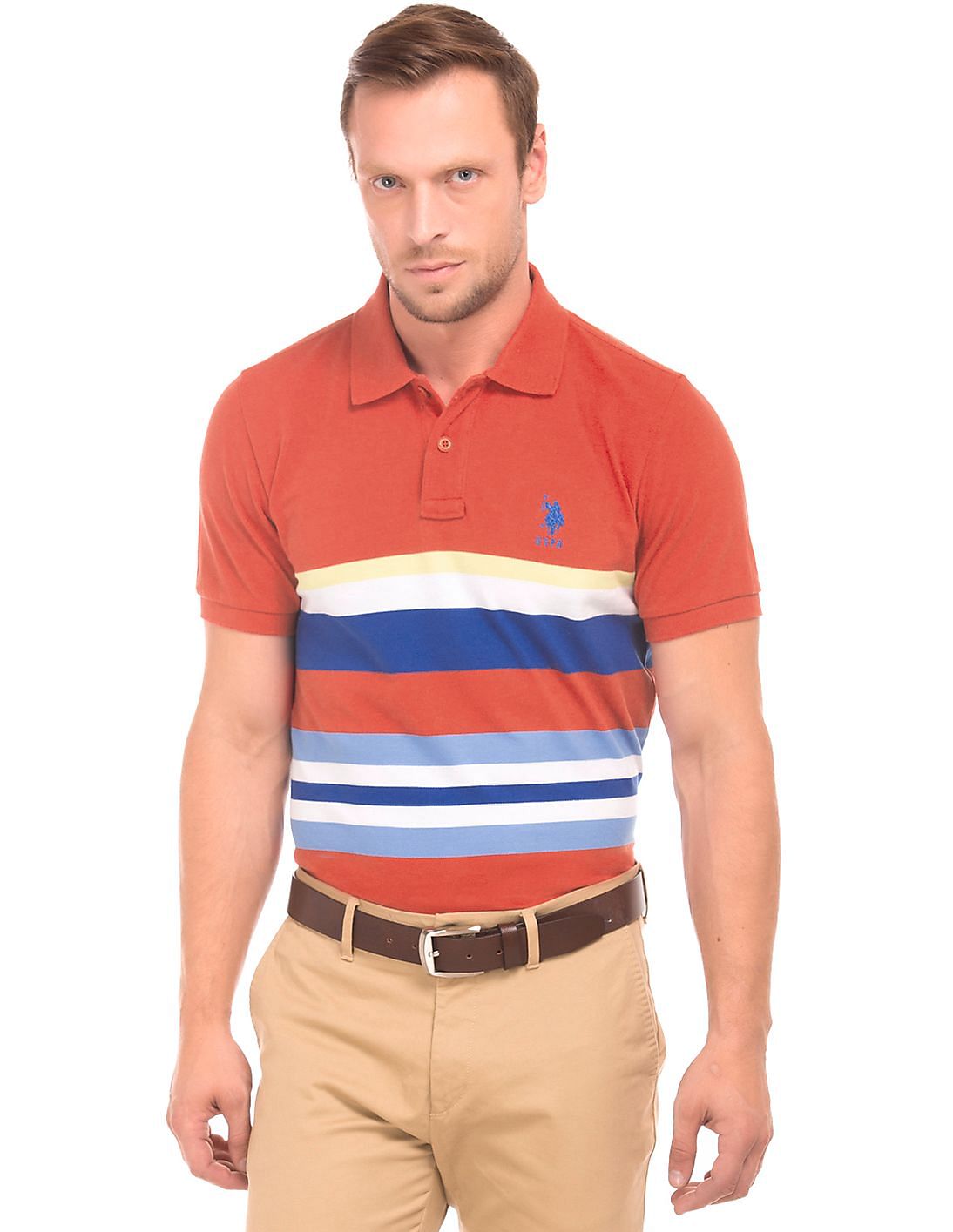 Buy U.S. Polo Assn. Men Red Pique Striped Polo Shirt - NNNOW.com