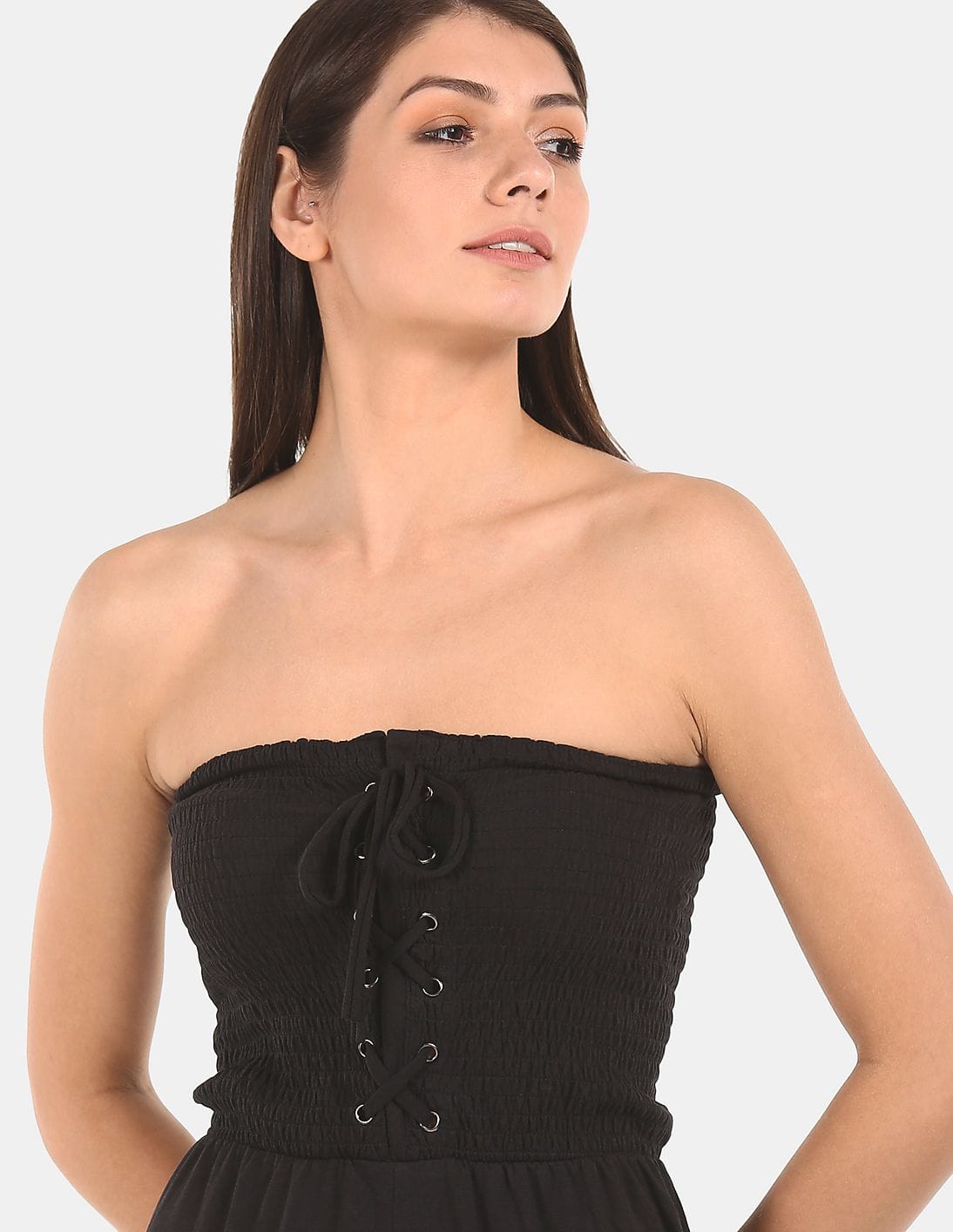 Buy Aeropostale Women Black Off Shoulder Smocked Jumpsuit