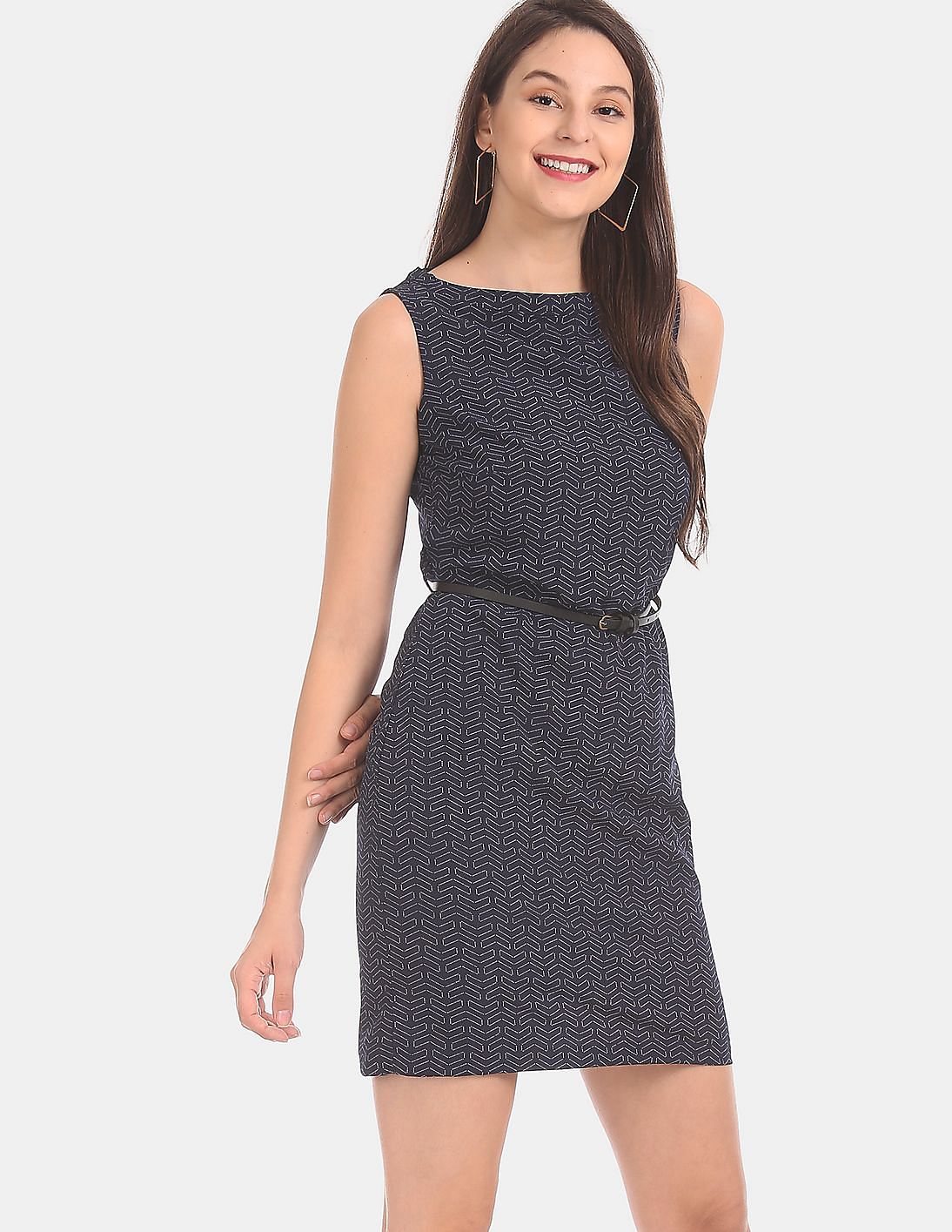 Buy Elle Studio Women Navy Patterned Shift Dress