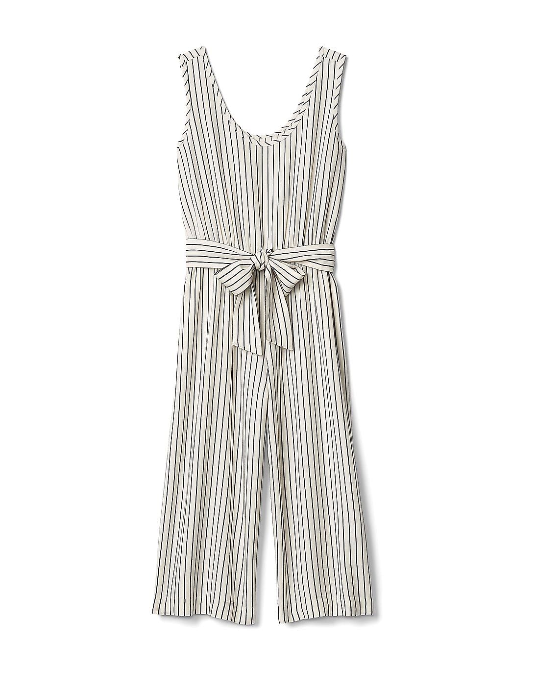 Black and white striped culotte jumpsuit online