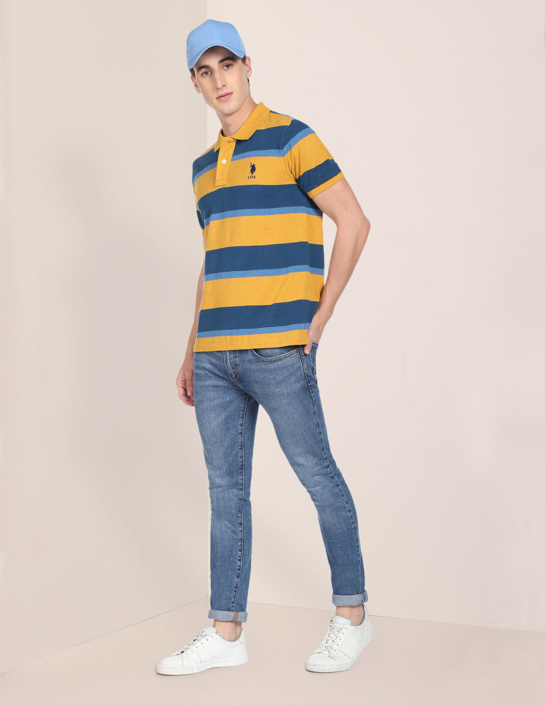 Buy U.S. Polo Assn. Ribbed Collar Horizontal Striped Polo