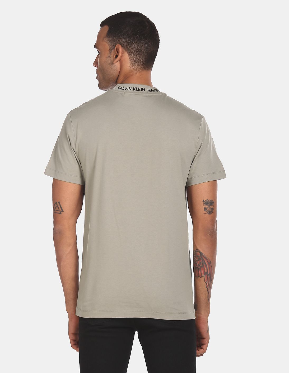 Buy Calvin Klein Men Grey Brand Logo Jacquard T-shirt