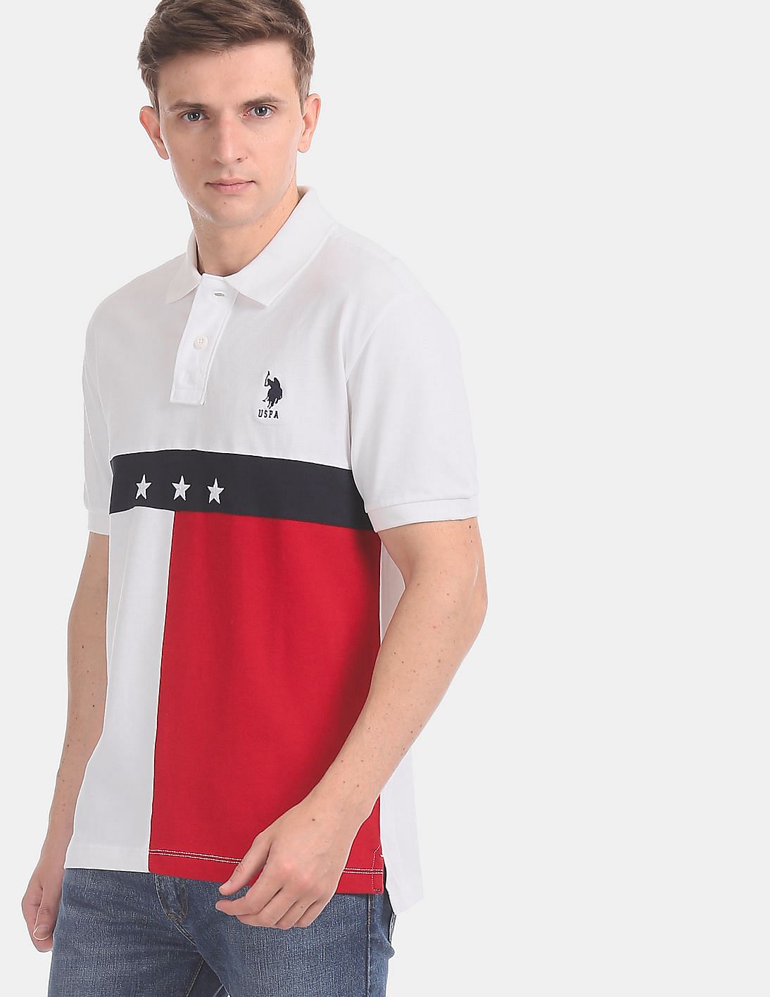 Buy U.S. Polo Assn. Men White Colour Block Pique Polo Shirt - NNNOW.com
