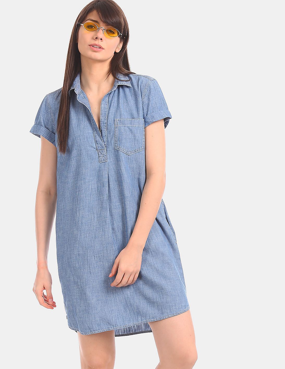 Buy > chambray dress short sleeve > in stock