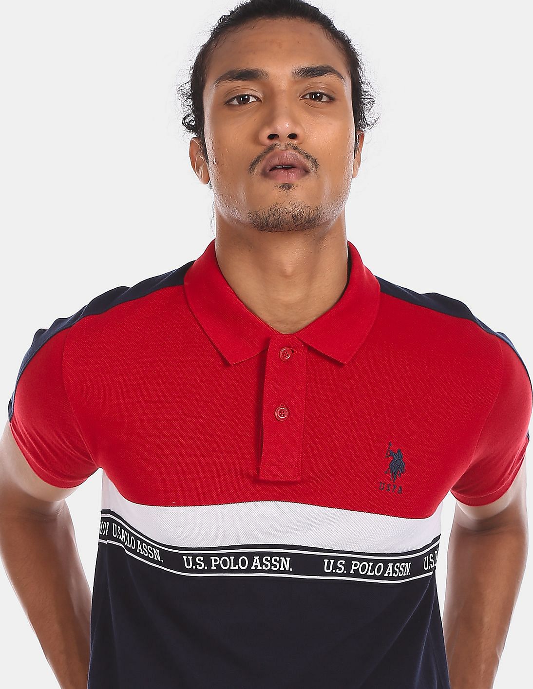Buy U.S. Polo Assn. Men Red Brand Tape Colour Blocked Polo Shirt ...