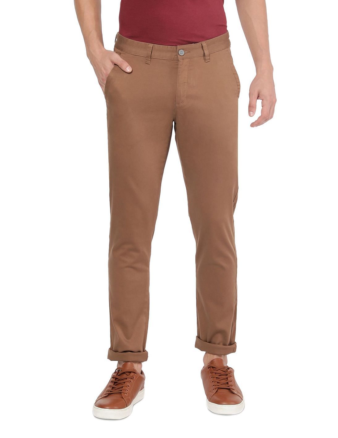 Buy AD by Arvind Modern Slim Fit Solid Chinos - NNNOW.com