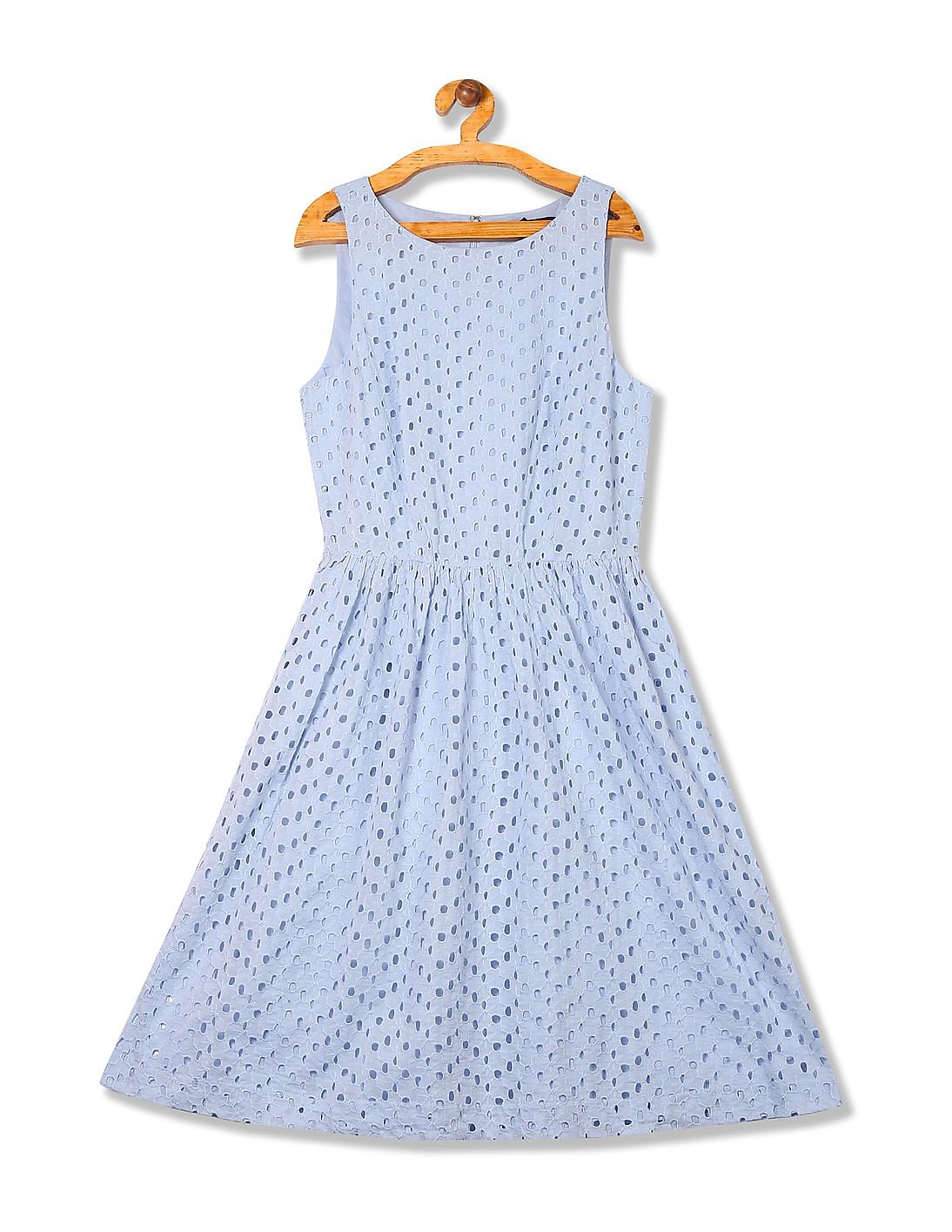 iDO Girls White & Navy Polka Dot Dress