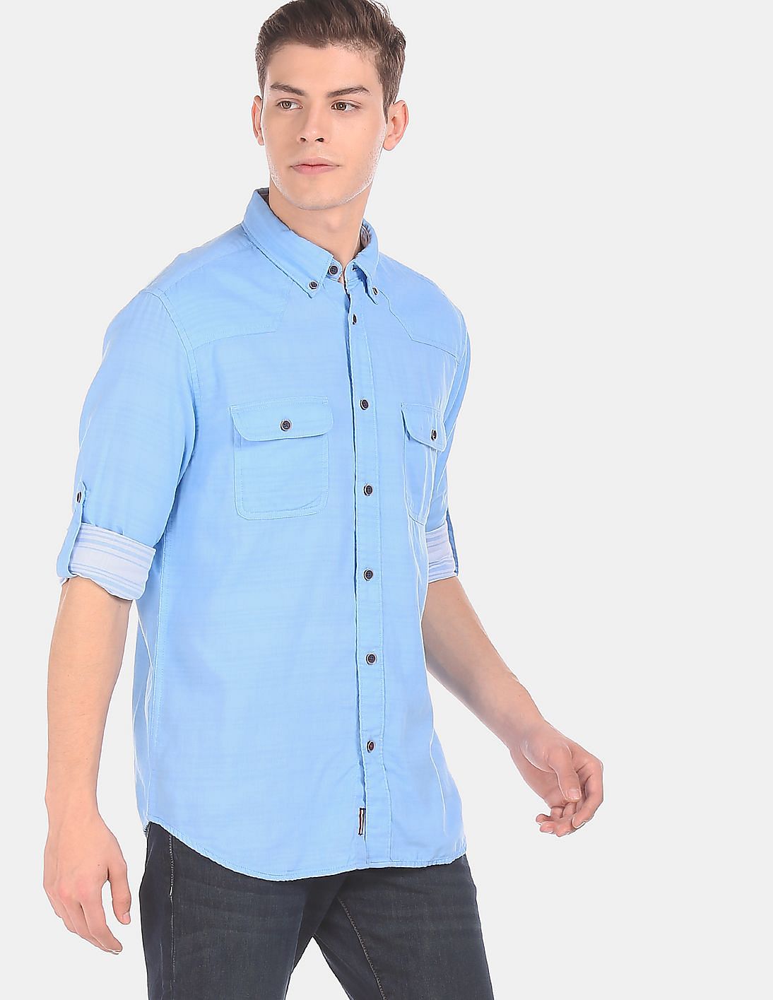 Buy Aeropostale Men Blue Button-Down Collar Solid Casual Shirt - NNNOW.com