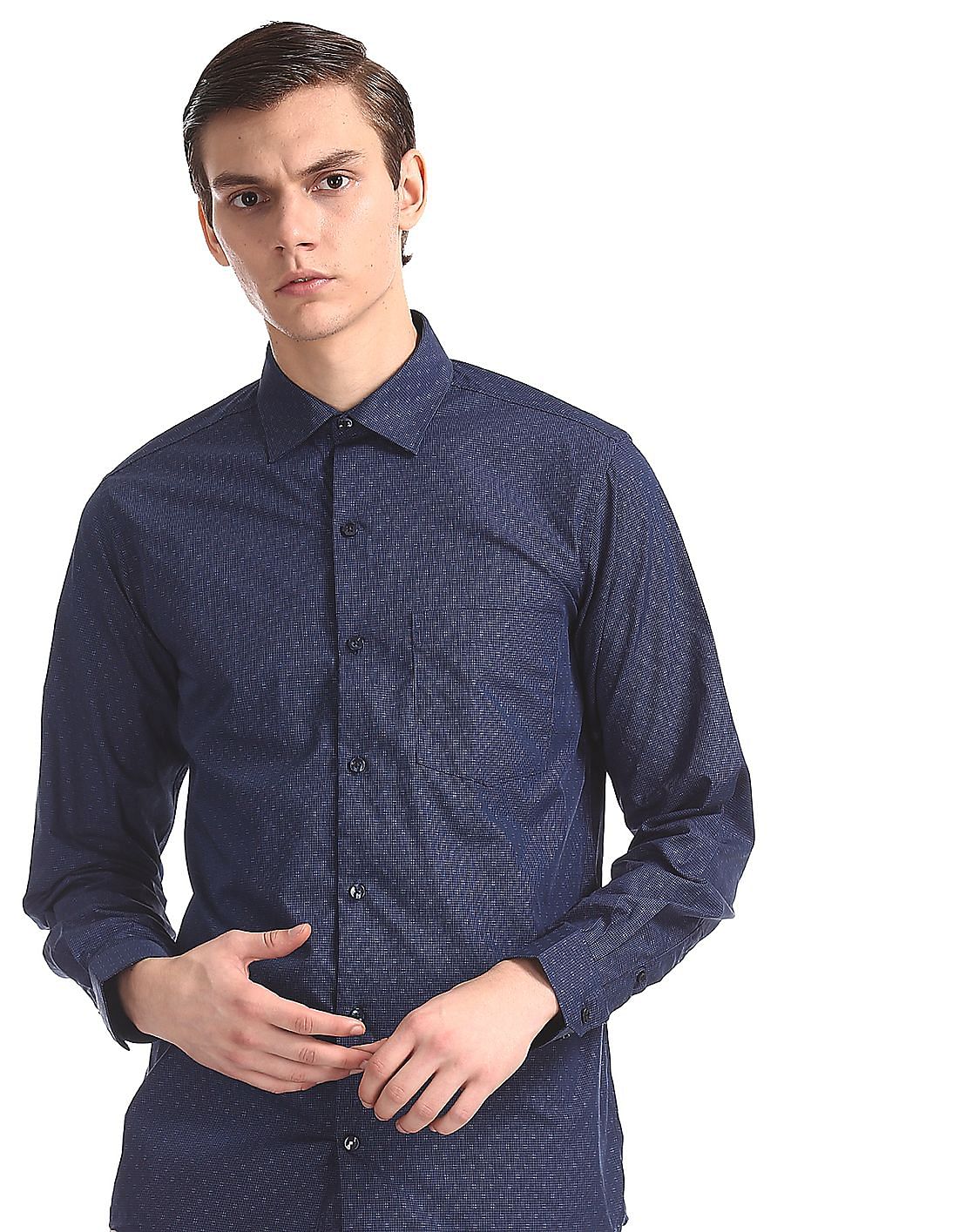 Buy Excalibur Blue French Placket Patterned Check Shirt - NNNOW.com