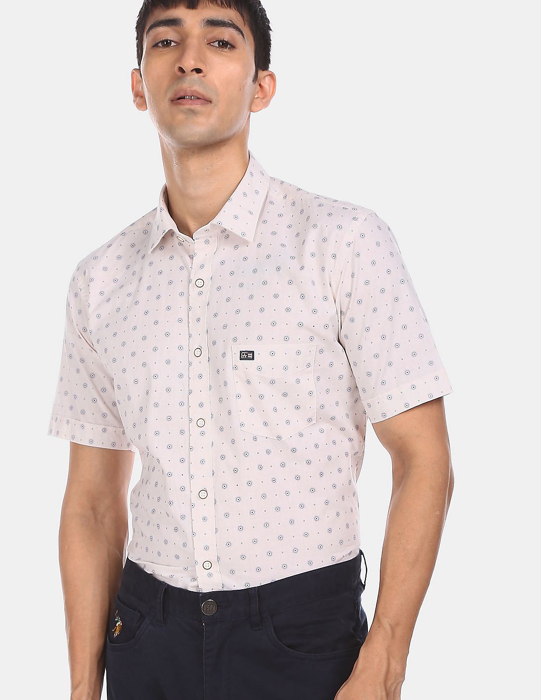 Buy Arrow Sports Men Beige Short Sleeve Printed Casual Shirt - NNNOW.com