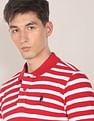U.S. Polo Assn. Men Red And White Striped Cotton Pique Polo Shirt