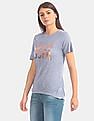 U.S. Polo Assn. Women Blue Slubbed Modal Jersey Printed T-Shirt
