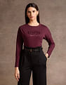 U.S. Polo Assn. Women Drop Shoulder Satin Flock T-Shirt