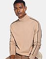 Calvin Klein Men Beige Turtleneck Contrast Piping Sweater