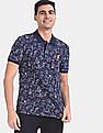 U.S. Polo Assn. Men Blue Printed Cotton Stretch Polo Shirt