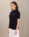 U.S. Polo Assn. Women Stand Neck Typographic Print Solid T-Shirt