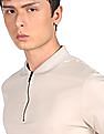Calvin Klein Men Beige Half Zipper Smooth Cotton Polo Shirt