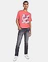 Aeropostale Men Coral Pink Crew Neck Cotton Graphic Print T-Shirt