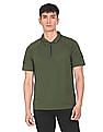Calvin Klein Men Rifle Green Half Zip Placket Solid Polo Shirt
