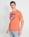 U.S. Polo Assn. Men Peach Brand Printed Cotton T-Shirt