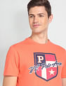 U.S. Polo Assn. Men Peach Brand Printed Cotton T-Shirt