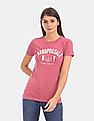 Aeropostale Women Pink Crew Neck Logo Applique Jersey T-Shirt