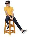 AD by Arvind Men Golden Yellow Cotton Solid Polo Shirt