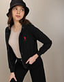 U.S. Polo Assn. Women Full Zip Placket Solid Sweatshirt