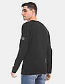 Calvin Klein Men Black Monogram Raglan Sleeve Waffle Knit T-Shirt