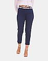 Tommy Hilfiger Women Blue Cotton Stretch Dobby Pants