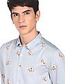 Flying Machine Spread Collar Floral Print Satin Shirt