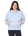 Calvin Klein Jeans Women Light Blue Brand Print Hooded Sweatshirt