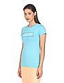Aeropostale Women Aqua Crew Neck Brand Print T-Shirt